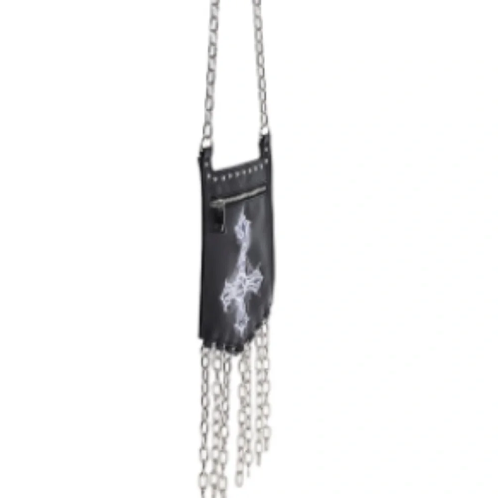 Upside down cross faux leather crossbody bag